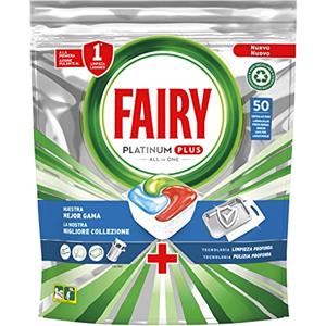 Fairy Platinum Detersivo Pastiglie Lavastoviglie Plus, Brillantante, 50 Capsule Lavastoviglie, Brezza Di Erbe Fresche, Tecnologia Pulizia Profonda, Contro Il Grasso E Le Incrostazioni Ostinate