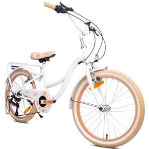 sun baby Flower Bike Bicicletta per una bambina, 20 pollici, 6-10 anni, 6 velocità Shimano, bicicletta per bambini (Bianco Beige)