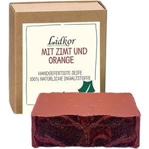 LIDKOR Sapone Mani e Corpo Nutriente con Cannella e Arancia 100g - Cura Tonificante per Tutte le Pelli con Olio di Cocco & Olio di Ricino - Docciaschiuma Solido per Uomo e Donna - Bagnoschiuma Solido
