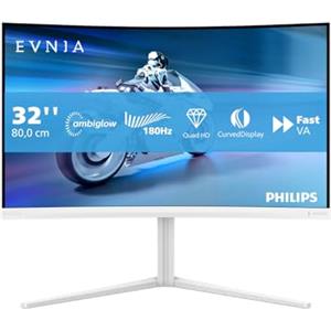 PHILIPS Evnia 32M2C5501 - Monitor gaming curvo QHD da 32 pollici, 180 Hz, 1 ms GtG, FreeSync Premium (2560x1440, 2x HDMI 2.0, 1x DisplayPort1.4) bianco