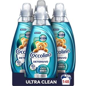 Coccolino Wonder Wash, Detersivo Lavatrice Liquido, Ultra Clean, Efficace nei Cicli Brevi da 15 Minuti, Anche a Freddo, Fragranza che Dura a Lungo, Pulizia Profonda, 37 Lavaggi, 4 Pezzi da 1480 ml