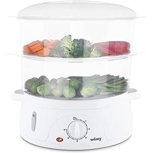 Wëasy - Vaporiera elettrica VEGE8, multifunzione, 9 l, 3 ciotole impilabili rimovibili per cottura uova, verdure, carne, pesce, ciotola per riso, timer 60 min, conservazione delle vitamine