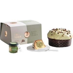 Amanti taste and passion Panettone Artigianale Oro Verde | Vaso Crema al Pistacchio Spalmabile | Ricoperto con Cioccolato Bianco | Spalmino Omaggio | 1Kg | Dolce Natale | Siciliano