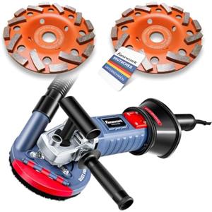 FANZTOOL FANZWORK Levigatrice per Cemento 1500W, set con 2 Dischi Diamantati da 125 mm di alta Qualità, Levigatrice per Pavimenti con Cappa Antipolvere Rimovibile, Manico a T e Velocità Regolabile.