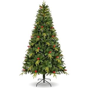 Uten Artificiale Albero di Natale 150 cm, Realistica PE Albero Decorazione Interna, 500 Punte PVC e PE Aspetto Naturale Rami, 23 Gruppo Bacche Rosse, Ramo Cerniera, Riutilizzabile