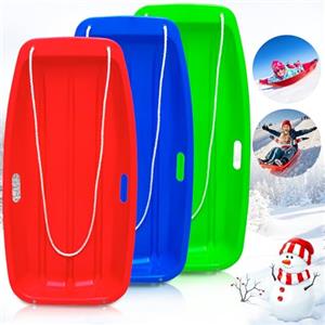 AKLIFFE Slittino da Neve 2 Posti, Bob Slittino da Neve Taglia Unica (89cm) 2 Colori Assortiti e con Maniglie, Antigraffio, Antigelo, per Bambini Adulti Giochi sulla Neve (Rosa+ Blu+Verde)