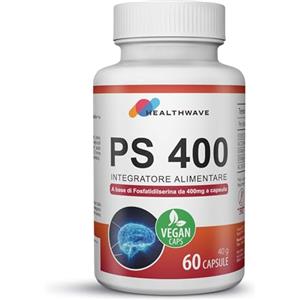 HEALTHWAVE Fosfatidilserina Pura 400 mg - Integratore Alta Potenza per Cortisolo, Memoria e Concentrazione - Con Vitamine B6, B1 e Acido Folico - 60 Capsule Vegane
