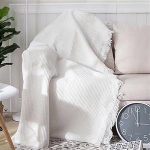 HAMON Coperta per Divano Coperta Divano Cotone Coperta Copridivano Antipolvere Fodera Lavabile Nappe Jacquard Coperta Monoposto per Bambini Cani Animali Domestici (130 * 180 cm, Bianco)