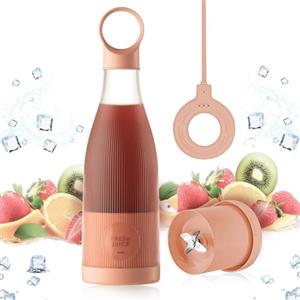 PiKaPiKaP Frullatore Portatile, 450ml Mini frullatore portatile per frullati e frullati, USB ricaricabile, frullatore di succo portatile personale con 4 lame per viaggi Home Office Sport all'aperto rosa