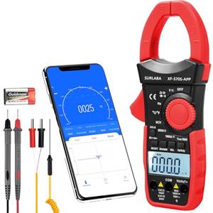 SURLABA Digitale Clamp Meter, AC DC Bluetooth Pinza Amperometrica TRMS, 6000Count NCV Tensione Corrente Multimetro APP Support, Volt Amp Meter con Resistenza Capacità Continuità Temperatura Diodo Hz