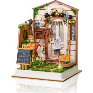 Cuteefun Miniatura Casa delle Bambole Kit con LED, Artigianato in Legno per Adulti Adolescenti da Costruire, Regali di Natale per Il Compleanno (Benvenuti alla Festa)