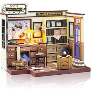 Cuteefun Miniatura Casa delle Bambole Kit, Dollhouse in Legno con LED, Kit Casa Minuscola per Adulti da Costruire, Regali Unici per Compleanni, Natale(Casetta Investigativa)