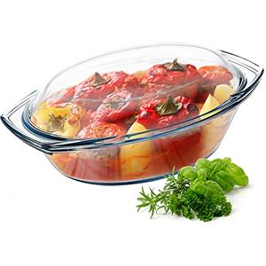 KADAX Pirofila per Cottura da Forno in Vetro Trasparente, Casseruola Ovale con Coperchio e Manici da Cucina, Piatto Resistente al Calore per Lasagne (2.9 L)