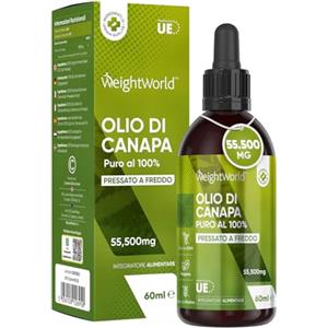 WeightWorld Olio di Canapa 100% Puro 60ml, Fonte Vegana di Omega 3 6 9, Vitamine, Minerali, 1850mg Olio di Canapa Sativa per Dose, Olio di Semi di Canapa Pressato a Freddo, Hemp Oil Canapa Multiuso, Contagocce