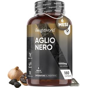 WeightWorld Aglio Nero Fermentato 15000mg per Capsula (6 Mesi) Senza Magnesio Stearato Estratto di Aglio 20:1, 180 Aglio Nero Capsule Inodore, S-Allylcysteine e Polifenoli, Allicina Integratore di Aglio Capsule