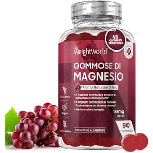 WeightWorld Magnesio, 90 Gommose Vegan Gusto Uva, Magnesio Citrato per Adulti e Bambini (5+ Anni) Stanchezza, Denti, Ossa, Muscoli, Energia, Equilibrio Elettrolitico, Senza Glutine e OGM, Citrato di Magnesio Puro