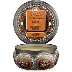 Tesori d'Oriente - Candela Profumata Fior di Loto, dalle Note Dolci e Fiorite, con Cere di Alta Qualità e Oli Essenziali, 2 Stoppini, 200gr