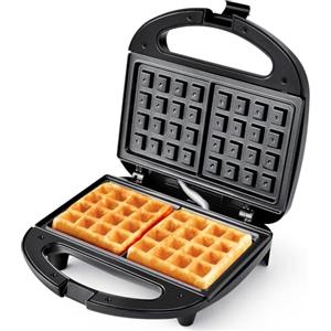 YASHE Macchina per Waffle, Piastra per Waffle Antiaderente, Waffle Maker Elettrico, 750W, Temperatura Automatica, Indicatori LED, Senza BPA, Nero