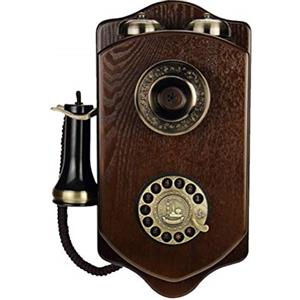 SKORDO Telefono da parete in stile retrò vintage con quadrante rotante, telefono fisso con filo per casa e salotto, realizzato in legno