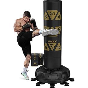 RDX Sacco da Boxe Terra, 6FT 180CM Pesante Pieno Professionale RONIN Sacco con Guantoni e Base, Maya Hide Pelle Piedistallo Adulti Free Standing Bag, Muay Thai Kick Boxing MMA Arti Marziali Pugilato