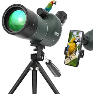 NEYLANG Cannocchiale con Treppiede, Borsa per il Trasporto e Adattatore per Smartphone, FMC Ottica Bak4 Prisma Telescopio Spotting Scope con Smartphone Adapter per Tiro a Segno Birdwatching Caccia (green)