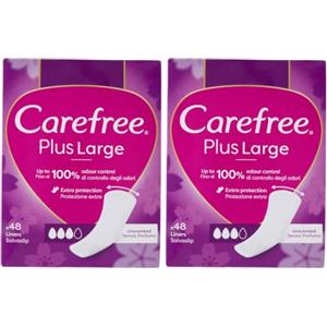Carefree Salvaslip Carefree Plus Large con fragranza leggera (48 unità), protegge le mutandine assorbenti e traspiranti per l'uso quotidiano, protegge le mutandine extra lunghe con protezione dai cattivi odori