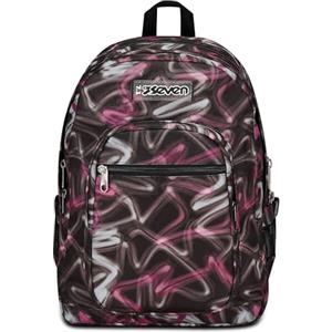 Seven Zaino Scuola Freethink, Nero Fucsia, Girl, Zaino Doppio Scomparto Con Supporto USB, Tasca Porta PC o Tablet e Tasca Porta Borraccia, Zaino Medie e Superiori, Bambina Ragazza