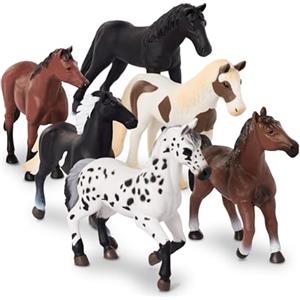 Terra by Battat - Set di 6 figurine realistiche di cavalli da collezione - Cavalli giocattolo in plastica dettagliata, 12 cm - Figurine educative per bambini, giochi di immaginazione, 3 anni+