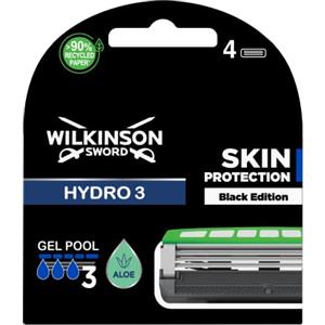 Wilkinson Sword Hydro3 Skin Protection Black Edition - Lamette di ricambio per rasoio da uomo, 4 pz, con 3 lame e gel idratante