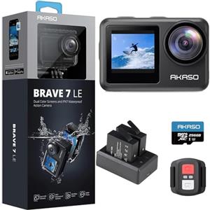 AKASO Brave 7 LE Action Cam 4k30FPS 20MP con Scheda di Memoria U3 da 256GB IPX7 Impermeabile EIS Fotocamera Touch Screen Doppio Schermo Fotocamera Subacquea 40M