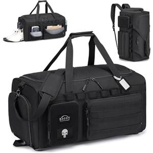 BAGZY Borsone Palestra Uomo 55 Litri, Zaino da Palestra Zaino Tattico Militare Borsa Crossfit Borsone Viaggio Impermeabile Borsoni Viaggio Con Scomparto per Sport Fitness Weekender Camping Nero