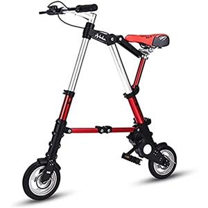 ZLYJ Bici Pieghevole 8 Pollici, Bici Pieghevole in Alluminio Leggero, Bici Città Regolabile Comoda, Telaio in Alluminio, Bici Viaggio All'aperto per Uomini Donne Red