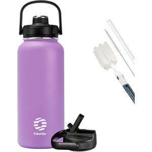 Fjbottle Borraccia Termica con cannuccia - 2xTappi - 950ML/1200ML Bottiglia Termica - Senza BPA/Senza Perdite Borracce acciaio inox per Scuola, Sport, Palestra, Ciclismo