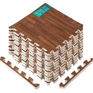 Yes4All EWUN Tappeto ad incastro-12SQFT, 1,1 m² (12 piastrelle), Rovere scuro