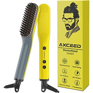 Axceed Piastra per Barba Capelli Uomo, 2 In 1 Spazzola Elettrica, Pettine per Viaggi/Affari e per Lo Styling Lunga e Corta ,con Temperatura Regolabile