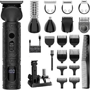 Scttomon Barba Trimmer per gli uomini Professionale Mens Beard Grooming Kit T-Blade Trimmer Rasoio Elettrico Naso Corpo Trimmer Kit di Taglio Capelli Cordless 7 in 1 Nero