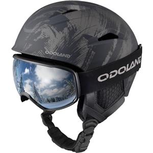 Odoland Kit di Casco Sci con Maschera Sci, Casco Snowboard con Occhiali Sci per Uomini Donne e Giovani Unisex, Antiurto e Antivento, Set di Casco per Sport Invernali,MBS
