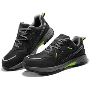 SPIEZ Scarpe da Lavoro di Sicurezza da Uomo, Resistenti all'olio, Punta composita Antiscivolo, Scarpe da Esterno e di Sicurezza, Nero/Verde EU 41