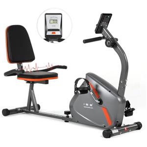 ISE Cyclette Orizzontale con Sella Regolabil, Recumbent Ergometro Ideale per Allenamento di Recupero, Sensori di Pulsazione, Silenzioso, Grigio