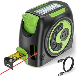 Huepar Misuratore a nastro telemetro laser 2 in 1, dispositivo di misurazione laser da 60 m e misuratore a nastro da 5 m con ricarica USB e HD LCD - Pitagora, area, volume, telemetro digitale