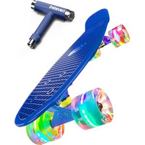 D Deleven Deleven Skateboard 56cm con Ruote LED, Tool per Skate e Cuscinetti Abec 7 - Per Bambini Principianti Ragazze Ragazzi Adolescenti Adulti