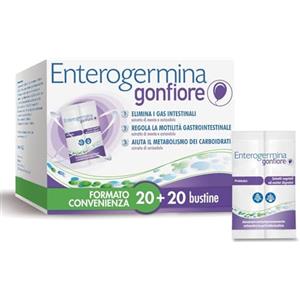 Enterogermina Gonfiore, Fermenti Lattici Probiotici, Prebiotici per Adulti - Integratori con Enzimi Digestivi ed Estratti Vegetali contro Pancia Gonfia e Gonfiore Addominale (40 Bustine Gusto Pesca)