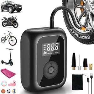 Onherm Compressore Aria Portatile, 6000mAh Pompa Bicicletta Elettrica 10,3 Bar/150PSI, Mini Compressore Portatile con Luce LED per Auto, Bici, Moto, Scooter, Pallone (Nero)