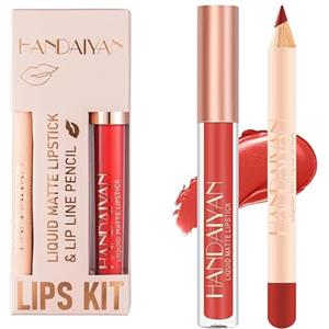 Beliky Girl 2 Pcs Set di trucco Matte Lip Liner e rossetto, velluto liquido rossetto opaco Lip Gloss Set impermeabile di lunga durata, sexy rossetto rosso per le donne trucco quotidiano labbra Lip Stain-Set (11)