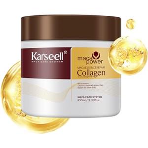 Karseell Collagene Maschera Capelli 100ml, Maca Essenza Olio di Argan Riparazione Profonda Maschera Capelli per Capelli Secchi Danneggiati Tutti i Tipi di Capelli