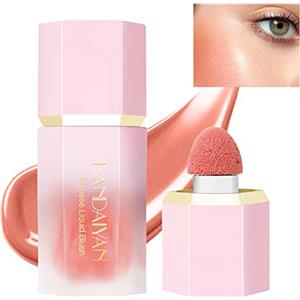 Beliky Girl Fard in crema liquida con applicatore a spugnetta Fard opaco e vellutato per un bagliore naturale, Rouge Cream idratante per guance color pesca (Rose)