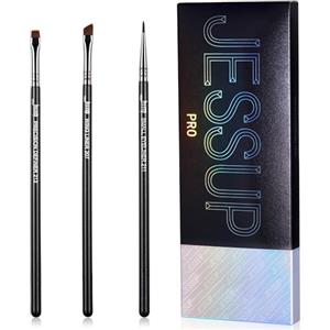 Jessup Set pennelli eyeliner, 3 pennelli eyeliner di precisione Pro Pennello eyeliner a punta piatta angolato in gel sottile, nero T346