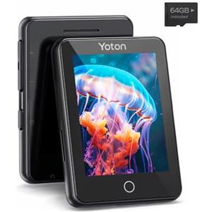 YOTON Lettore MP3 Bluetooth da 64 GB, Lettore musicale portatile con touch screen, Suono HiFi Lossless, Radio FM integrata, Cronometro, Registratore, Contapassi, Viene fornito con auricolari