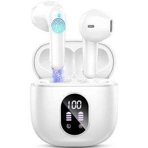 Drsaec Cuffie Bluetooth, Auricolari Bluetooth 5.4 Cuffie Wireless In Ear con 4 ENC Mic Stereo, Cuffie Senza Fili Cancellazione Rumore Cuffiette Bluetooth IP7 Impermeabili Earbud 50H LED Display Bianco (2024)