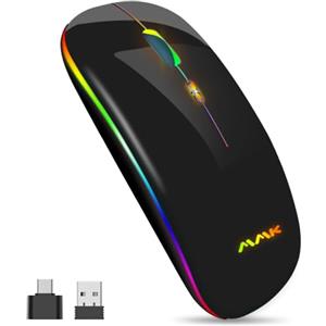 aMZCaSE Mouse wireless 2.4G, Bluetooth 5.0, sottile, USB ottico portatile 2.4G, LED a doppia modalità ricaricabile per laptop,PC,Mac OS,Android,Windows(Nero)